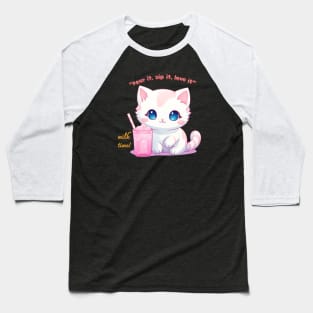 Aesthetic Kawaii Cat with milk Baseball T-Shirt